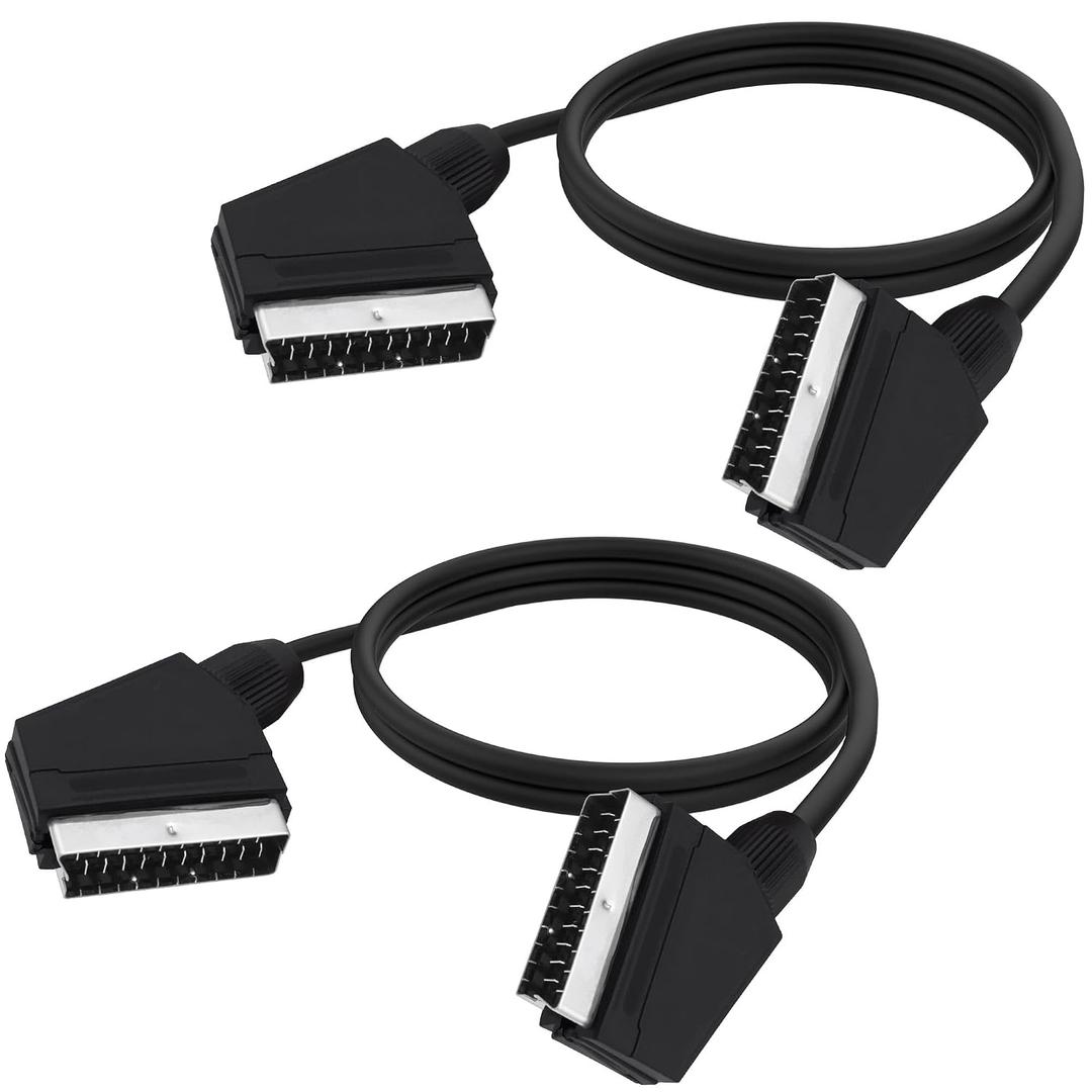 SCART to SCART Cable Lead Adapter Fully Wired 21 Pin Male to Male Nickel Plated Audio Video Connector Adapter Extension Cable for TV VCR DVD -1.5M/4.92FT -2pcs