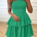 BTFBM Summer Dresses for Women 2025 Tube Strapless Mini Hollow Out Lace Wedding Guest Dress (Green, XL)