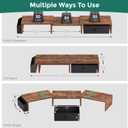 Dual Monitor Stand Riser, Adjustable Length & Swivel Angle Monitor Stand, Ergonomic Monitor Stand with Drawer & Side Pockets, Desktop Organizer and Office Desk Accessories, Rustic Brown