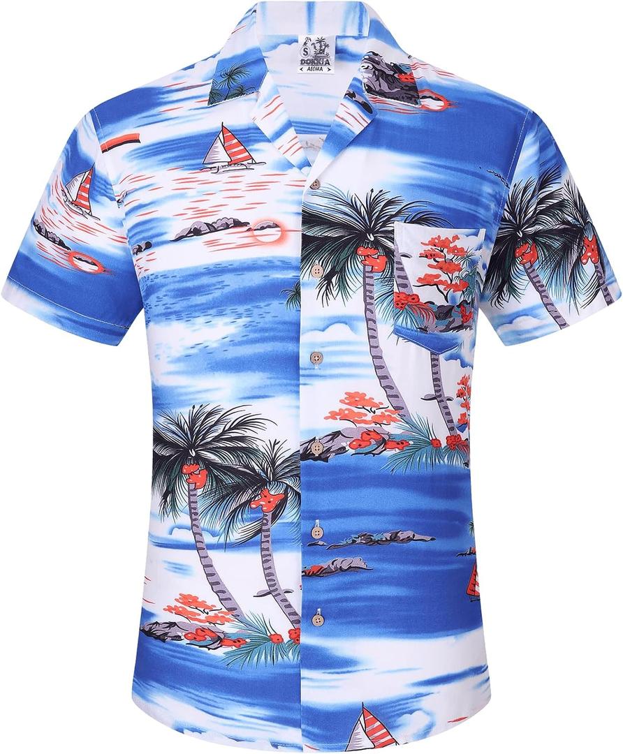 DOKKIA Men's Casual Tropical Floral Short Sleeve Luau Beach Aloha Hawaiian Shirt, L