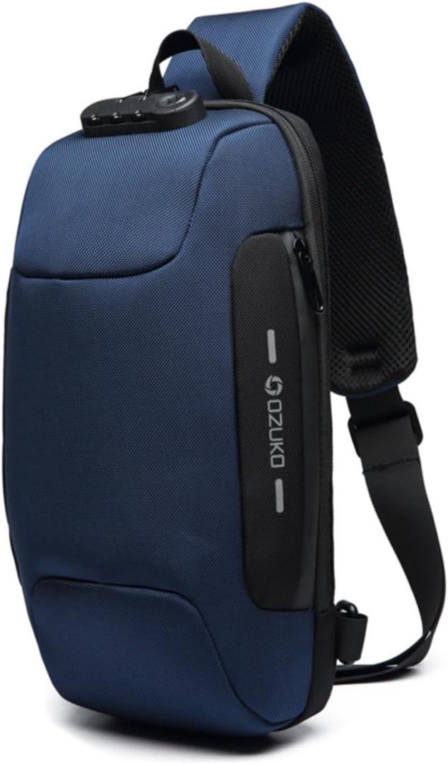 OZUKO Sling Backpack for Men - Anti-Theft Crossbody Bag, Waterproof with USB Charging Port (Blue)