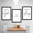 Give It to God and Go to Sleep Framed Wall Art set of 3 for Couples, 11''16'' Vintage Cottagecore Wooden Horizontal Wall Decor Above Bed, Farmhouse Wedding Gift for Bedroom