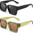 FEISEDY Retro 90s Square Sunglasses for Women Men Trendy Chunky Rectangle Sunglasses UV400 Protection B2385 (2pcs - Balck + Transparent Green / Tea)