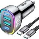 120W for iPhone 17 Pro Max Car Charger, Dual PD 60W & QC 3.0 Cigarette Lighter USB Charger with 60W Type C Cable, Car Charger USB C, Car Accessories for iPhone 17/16 Pro/Air, Galaxy S25, iPad, MacBook