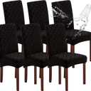 Genina Waterproof Chair Covers for Dining Room, Stretch Jacquard Dining Chair Slipcovers Removable Washable Chair Protector for Kitchen, Hotel, Restaurant (Jacquard-Black, 6 PCS)