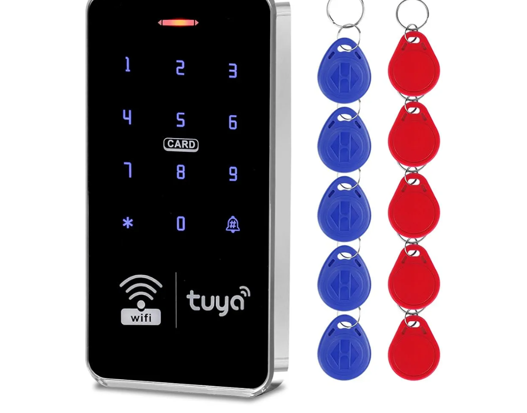 Waterproof Access Control Keypad Home Security System Tuya Smart Remote Unlock Including 10Pcs Key Rings (Silver) Pack of 4