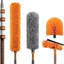 24 Foot High Reach Duster Kit with 5-18 ft Extension Pole for Cleaning | High Ceiling Dusting & Window Cleaning Kit with Telescopic Pole, Window Washer Squeegee, Cobweb Duster, Fan & Feather Dusters