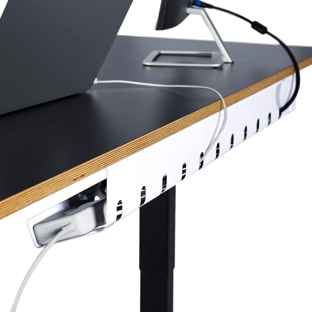 PAMO Cable Management Under Desk for Easy mounting Under-Table I Set of 2 - with 10X Cable Ties I Desk Organizer for Office/Home Office Table Thoughtful Cable Tray Holder