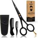 5 Professional Beard Mustache Scissors with 1 Beard Comb, 1 Mustache Comb and Travel Pouch - Perfect Beard Trimming Scissors for All Facial Hair Scissors - Grooming Scissors