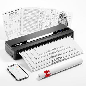 vretti Portable Printer Wireless for Travel, PB821 Inkless Printer, A4 Mobile Thermal Printers Compatible with Phone & Laptop, Supports 8.5 x 11 US Letter Etc for Car School Office Home Use - Black