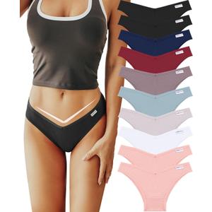 FINETOO Womens Cotton Underwear Sexy Stretch Bikini Panties Low Rise Hipster Ladies Soft V-Waist Cheeky (Small)