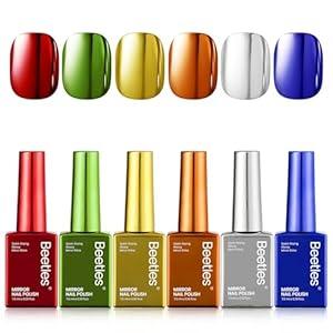Beetles Chrome Metallic Nail Polish Set - Jingle Jewels 6 Colors Quick-Drying Glossy Mirror Nail Polish Shiny Effect Fingernail Polish DIY Nail Art Spring Gift for Women Salon Home