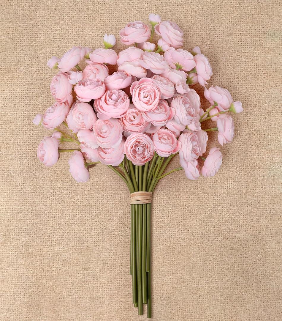 Ranunculus Artificial Flowers 18 Pcs, Faux Silk Mini Peonies Bulk Flowers for Vase, Fake Wedding Filler Flowers for DIY Bouquets, Centerpieces Arrangements Bridal Shower Decor, Shabby Blush