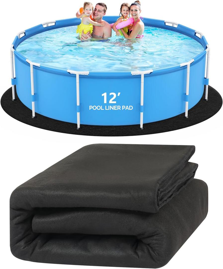 VINGLI 12 FT Round Pool Liner Pad for Above Ground Swimming Pools, Extra Thick Swimming Pool Liner, Prevent Punctures, Weed Barrier, Black