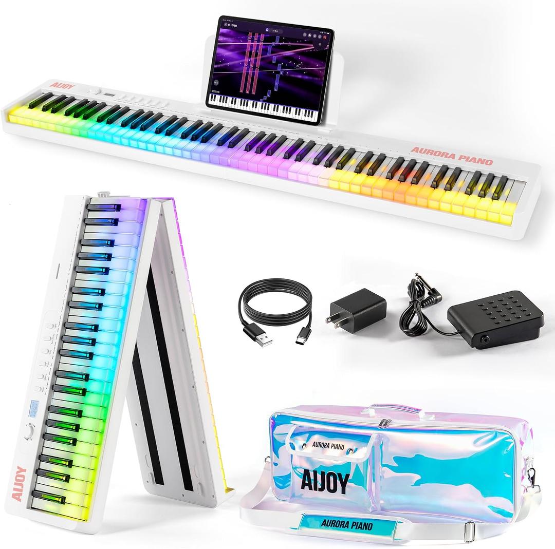 AiJoy 88 Keys Foldable Piano Keyboard with Colorful Lighted Keys Piano