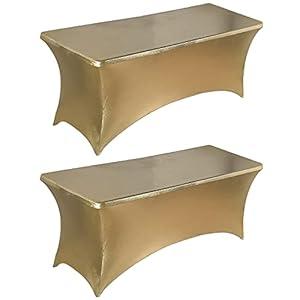 6FT Black Fitted Tablecloths for Rectangle Tables, 2 Pcs - Stretch Spandex Table Cover Protector for Banquet, Massage Bed, Wedding, Birthday, 72 Length x 30 Width x 30 Height Inches, Gold 