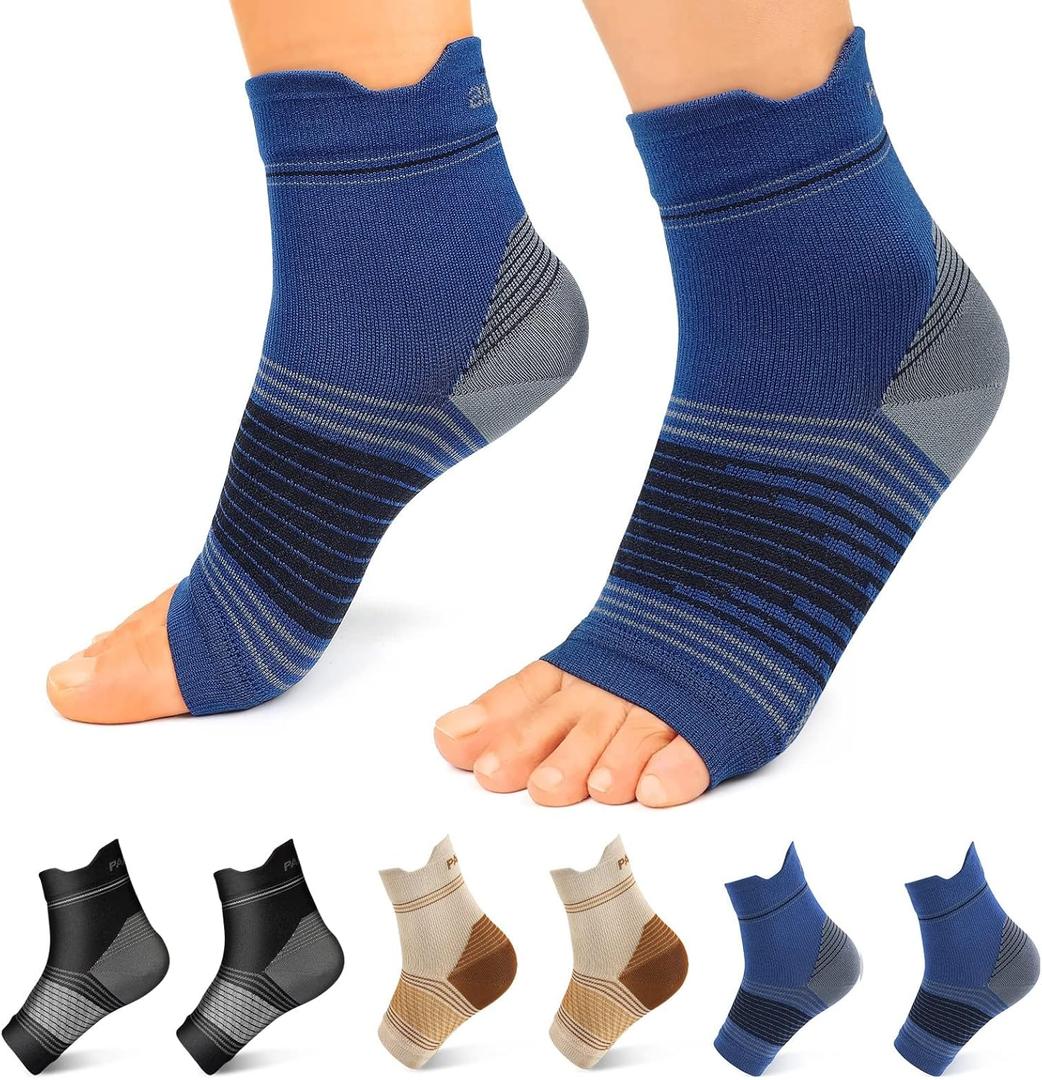 Plantar Fasciitis Sock (6 Pairs) for Men and Women, Compression Foot Sleeves with Arch and Ankle Support (Black, Nude, Navy, Large)