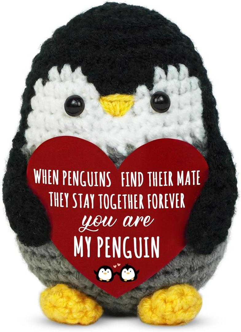 OASSIE Anniversary Couple Gifts for Men Women - Positive Penguin Crochet- Mothers Day Fathers Day Engagement Wedding Anniversary I Love You Birthday Gifts for Wife Husband Him Her Boyfriend Girlfriend