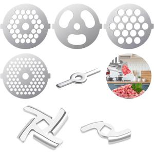 7 Pieces Meat Grinder Blades Plate Discs Stainless Steel Food Knife Cutter Meat Grinder Replacement Parts for KITOART Meat Grinder Attachment