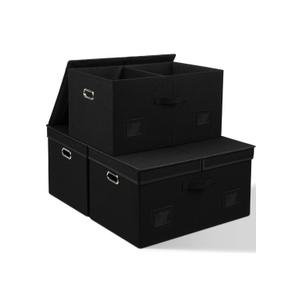 75 Quarts Extra Large Decorative Storage Bins with Lids, 3 Packs Black Collapsible Storage Bins with Lids, Stackable Storage Bins Decorative Box Storage With Lid Extra Large