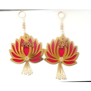 Handmade Wall Decor Lotus with jhumki Style Hanging for Home Decor, Diwali Decor, Floral Wall Hangings for Temple Decor | Pooja Room Decoration Wedding and All Festival Decor (Pack of 2 PC)