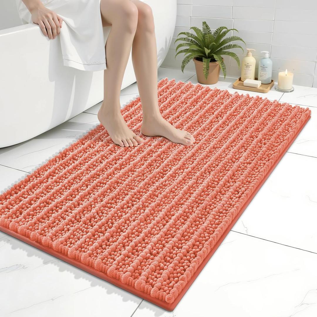 Arotive Luxury Bathroom Rugs 36x24, Extra Soft Thick Absorbent Shaggy Chenille Bath Rugs, Non-Slip Machine Wash Dry, Bath Mats for Bathroom Floor, Tub and Shower, Home Decor Accessories, Coral