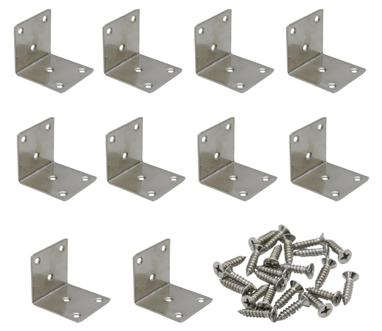 Mormchlots 10Pcs 2"x2"x2" Stainless Steel Heavy Duty L Brackets for Wood | 90 Degree Corner Bracket, 50mm / 2 Inch Angle Bracket, Corner Brace for Wooden Beams Framing Bed Furniture