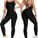 KIWI RATA Womens Sexy Bodycon Backless Jumpsuit Workout One-Piece Cacual Sculpted Bodysuit Sport Romper (Black, XL)