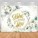 Sensfun She Said Yes Bridal Shower Backdrop White Rose Flowers Eucalyptus Leaves Engagement Background Wedding Bachelorette Party Banner Decoration Photoshoot Props (7x5ft)