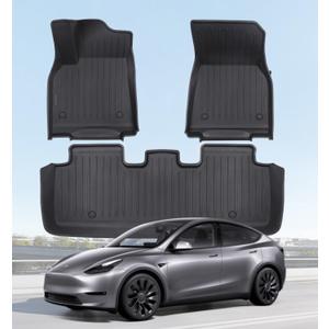 Floor Mats Fits for Tesla Model Y 5-Seat 2024-2020 - Custom Fit All Weather Front & Rear Row TPE Car Mats Floor Liners, 3-Piece (Not Fit 7-Seat)