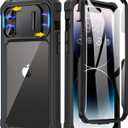 Caka for iPhone 14 Pro Max Case, iPhone 14 Pro Max Case with Slide Camera Cover & Built-in Screen Protector Heavy Duty Shockproof Phone Case Cover for iPhone 14 Pro Max 6.7 inch, Black