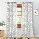 XTMYI Light Grey White Window Curtains for Living Room 84 Inch Length 2 Panels Set Grommet Voile Drapes Leaf Floral Print Design Striped Patterned Sheer Curtain Panels for Bedroom 84 Inches Long Gray