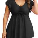 Plus Size Tankini Swimsuits - Women Two Piece Bathing Suit with Shorts Swimwear Ruffle Sleeve 2025 (Black, 18)