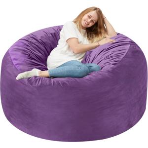 Homguava 3FT Bean Bag Chair: 3' Bean Bags with Memory Foam Filled, Large Beanbag Chairs Soft Sofa with Dutch Velvet Cover-Purple