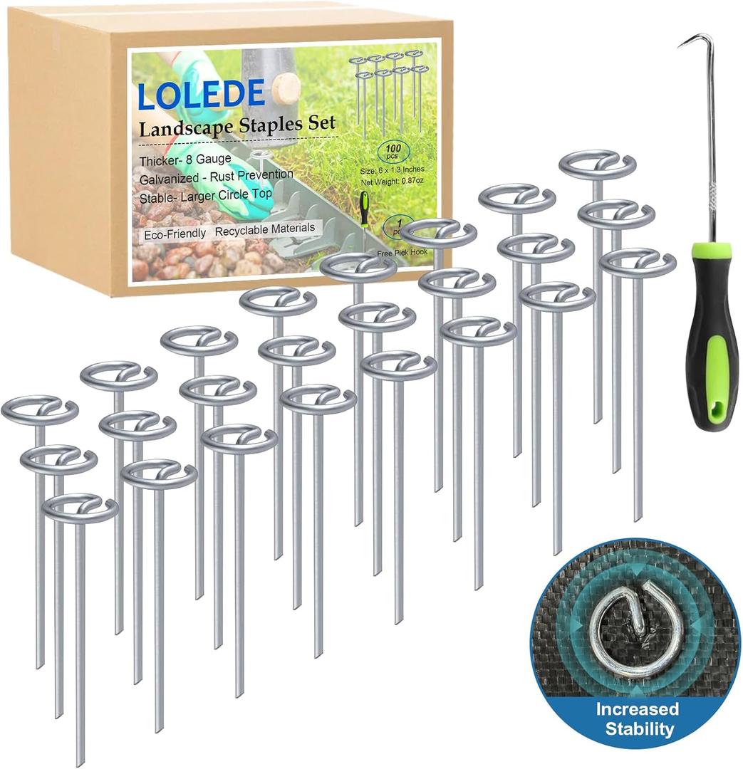 Landscape Staples Set（150Pcs） Thickened 6 Inch 8 Gauge Galvanized Garden Pins Set, Anti-Rust Heavy Duty Circle Top Metal Stakes for Weed Barrier, Lawn Edging & Landscaping