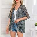 Zando Floral Kimonos for Women Kimono Swimsuit Cover Ups Loose Open Front Summer Tops Lightweight Spring Cardigan Half Sleeve Sheer Shawls and Wraps Black Paisley Small (Black, S)