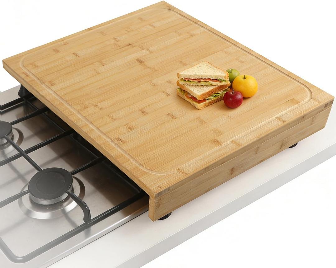 BAMOTTO CRAFTBAMBOO 20 x 22 Inch Bamboo Cutting Board, Stovetop Cover and Over-the-Sink Board with Detachable Legs & Non-Slip Front Lip, Reversible Kitchen Counter Chopping Board
