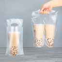 Tinlade 200 Pcs Clear Handle Drinking Poly Bags Bulk 2 Cup and 1 Cup Plastic Portable Cup Carrier Holder Bag Packaging Delivery Hanging Hole, 6.3 x 10.2, 12.2 x 10.2 Inch