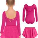 Zaclotre Girls Ballet Leotards Toddler Long Sleeve Crisscross Back Dance Dress Outfit with Removable Shiny Skirt Combo (6-7 Years, Hot Pink)