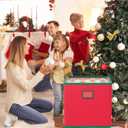 Christmas Ornament Storage Box with Dividers Fits 64 Holiday Ornaments 3 Inches Top Clear Christmas Storage Container with 4 Separate Trays Dual Zippers Red Holiday Ornament Storage Box Bin