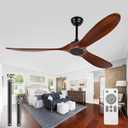 60" Ceiling Fan [No Light with Remote Control], Indoor Outdoor Ceiling Fan [with 3 Wooden Blades] for Patio, Living Room, Bedroom, Office, Farmhouse. Black + Walnut Color.