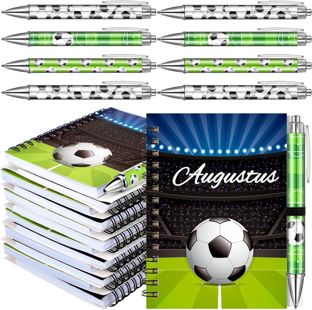 Resurhang 24 Pcs 12 Sets Soccer Party Favors Birthday Supplies School Stationery Bulk 5.5 x 4.3'' Soccer Spiral Notebook Ballpoint Pens for Coaching Supplies Coach Gift Team Party Players Sports Lover