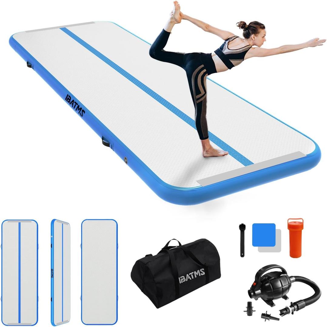 IBATMS Air Tumbling Mat Tumble Track, Inflatable Gymnastics Air Mat for Home Use/Training/Cheerleading/Yoga/Water with Air Pump (10ft(3x0.9x0.1m), Light blue)