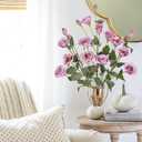 34.5" Purple Artificial Flowers Silk Fake Flower 3Pcs Eustoma Lisianthus Flowers with Long Stem Faux Flowers Arrangement Branch with 4 Heads for DIY Wedding Party Centerpiece Bouquet Table Home Decor