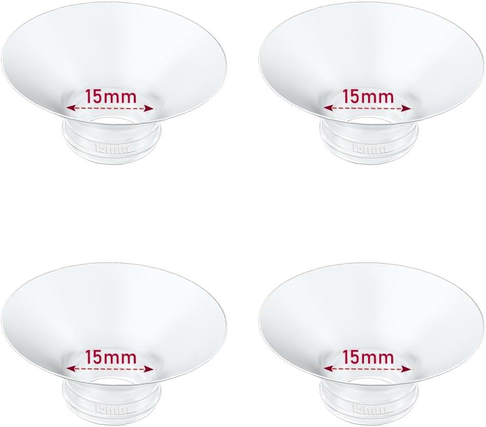 Flange Insert 4PCS 15mm Compatible with Momcozy M9/M6/M5/S12 Pro/V1 Pro/V2 Pro, Spectra/Medela/Elvie/NCVI/TSRETE/eufy/Lansinoh/Paruu/MomMed Breast Pump 24mm Shields/Flanges (4pcs-15mm)