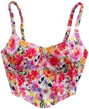 Floerns Women's Floral Print Sweetheart Neck Camisole Asymmetrical Hem Corset Bustier, XL