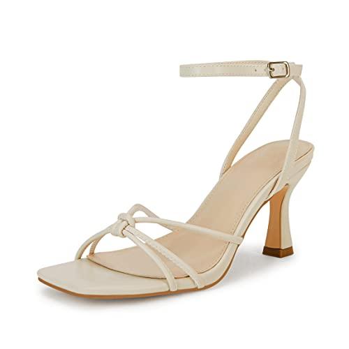 LAICIGO Women's Square Open Toe Heeled Sandals Stiletto Kitten Heel Ankle Buckle Strap Slingback Summer Dress Sandals,  11