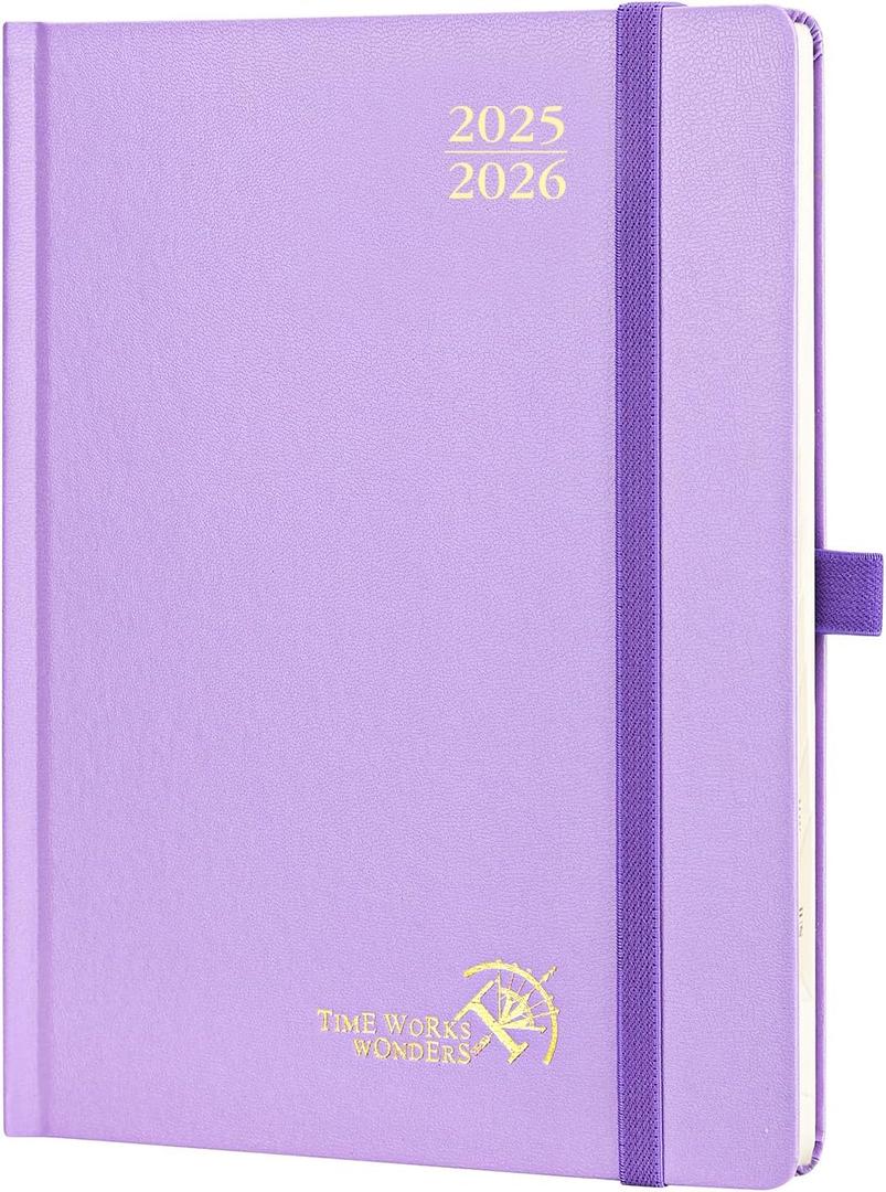POPRUN Planner 2025-2026, (Medium 6.5'' x 8.5'' Hard Cover) Academic Calendar (July 25-June 26) Daily Weekly and Monthly Appointment Book with Hourly Time Slots, Monthly Tabs, 100 GSM - Violet