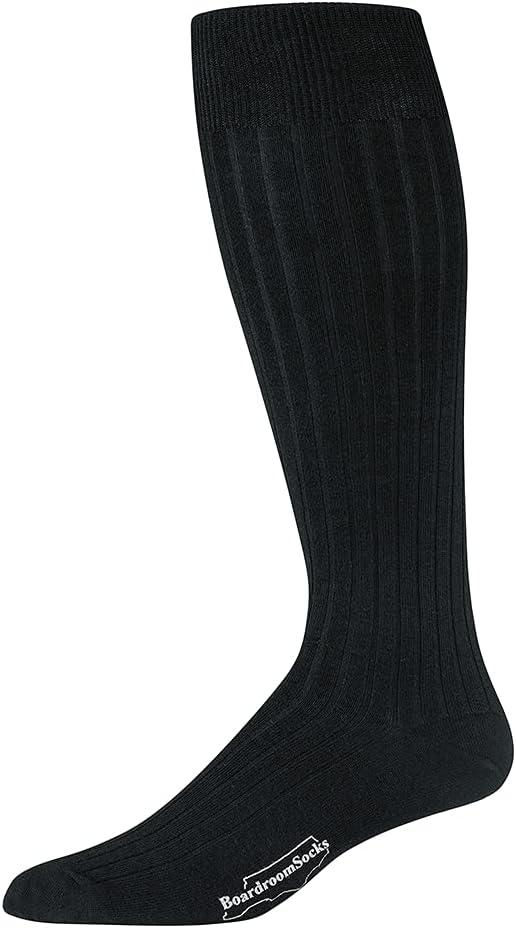 Merino Wool Dress Socks for Men Over-the-Calf, Ribbed Wool Dress Socks for Size 8-12 Breathable, Reinforced Heel and Toe