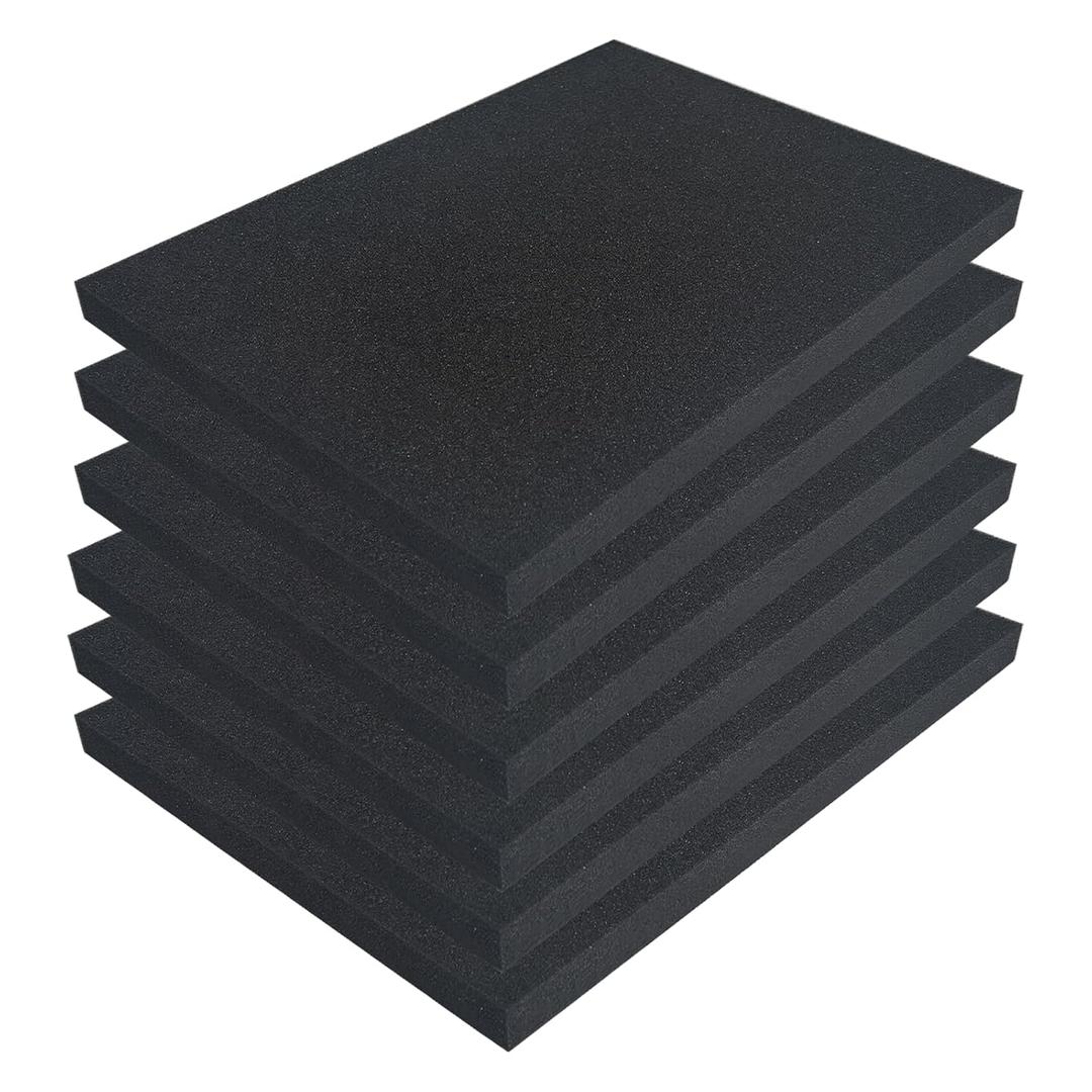 6 PCS Polyurethane Foam Sheets 16 x 12 x 1 Inch, Foam Inserts for Cases,Black Cuttable Polyurethane Foam Pad for Packing, Cushioning, Toolbox, Game Box, Storage, Crafts